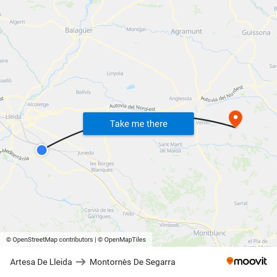 Artesa De Lleida to Montornès De Segarra map