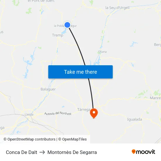 Conca De Dalt to Montornès De Segarra map
