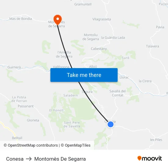Conesa to Montornès De Segarra map