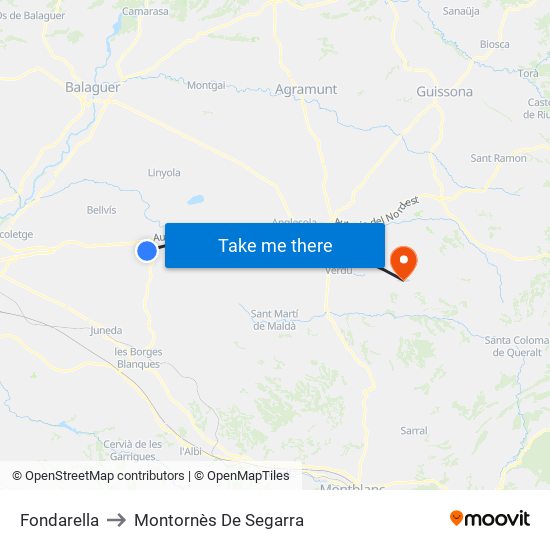 Fondarella to Montornès De Segarra map