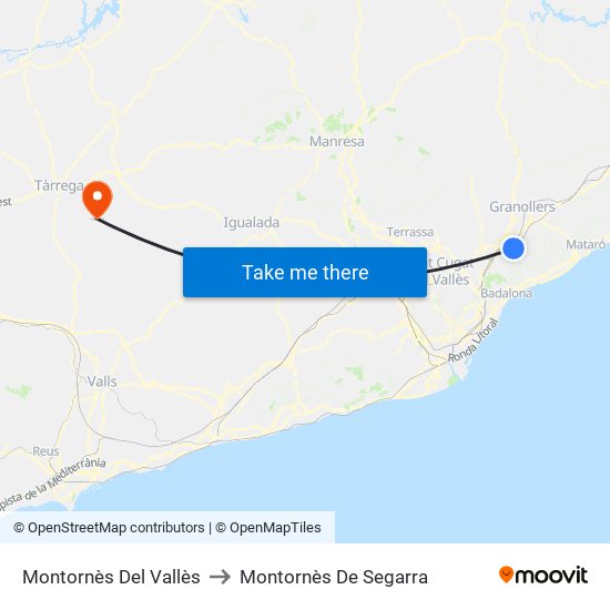 Montornès Del Vallès to Montornès De Segarra map