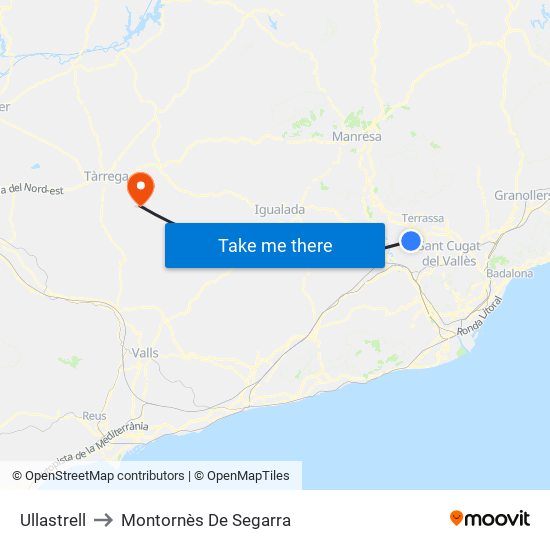 Ullastrell to Montornès De Segarra map