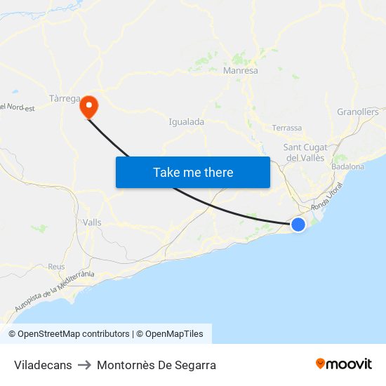 Viladecans to Montornès De Segarra map