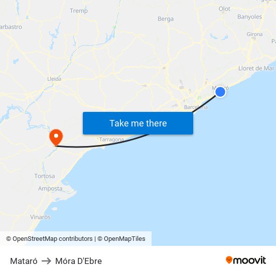 Mataró to Móra D'Ebre map