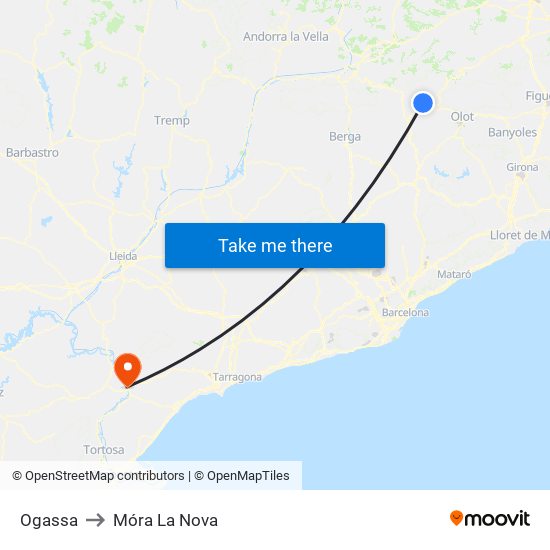 Ogassa to Móra La Nova map