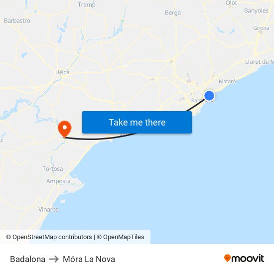 Badalona to Móra La Nova map