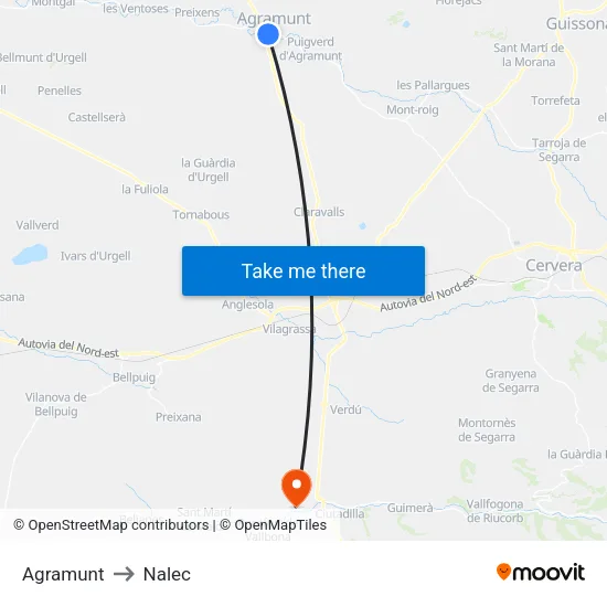 Agramunt to Nalec map