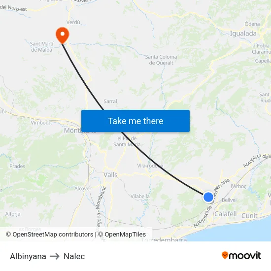 Albinyana to Nalec map