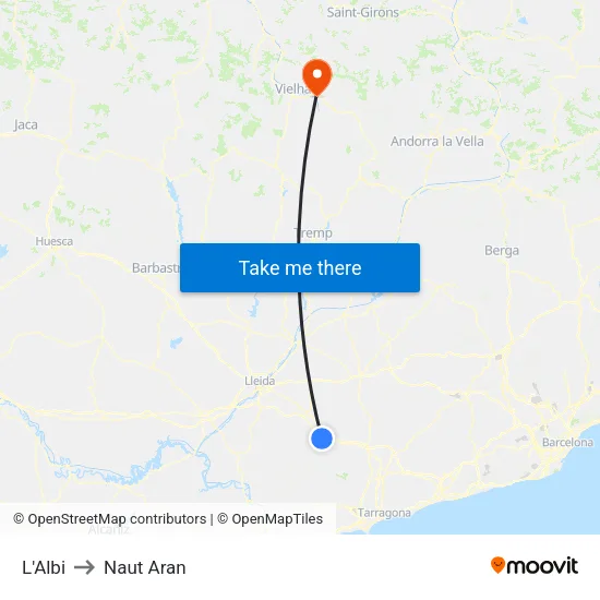 L'Albi to Naut Aran map