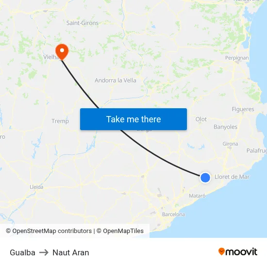 Gualba to Naut Aran map