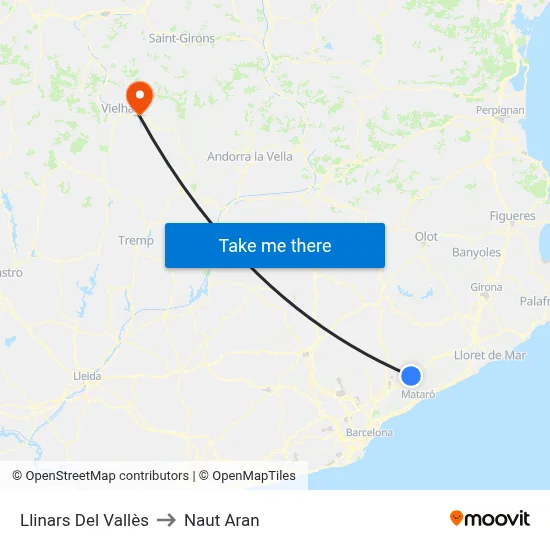 Llinars Del Vallès to Naut Aran map