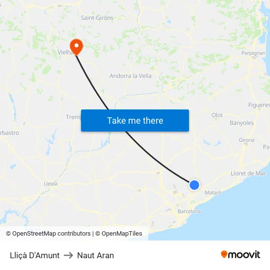 Lliçà D'Amunt to Naut Aran map