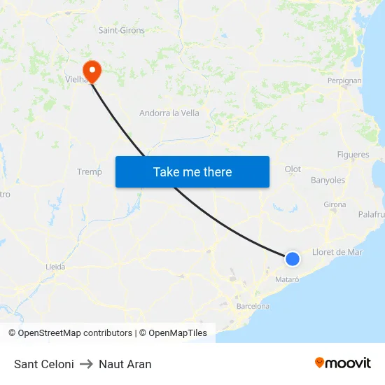 Sant Celoni to Naut Aran map