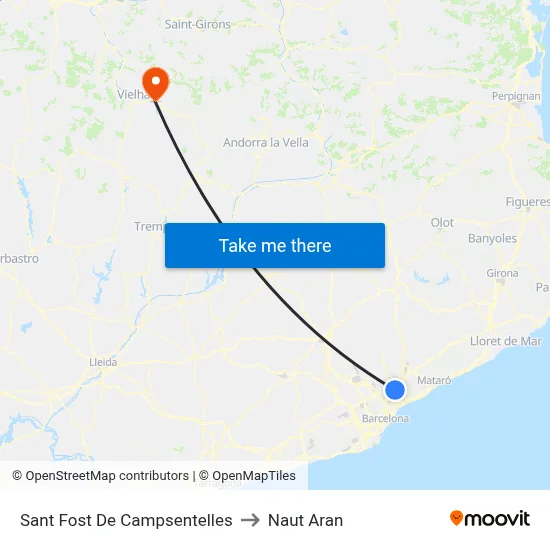 Sant Fost De Campsentelles to Naut Aran map