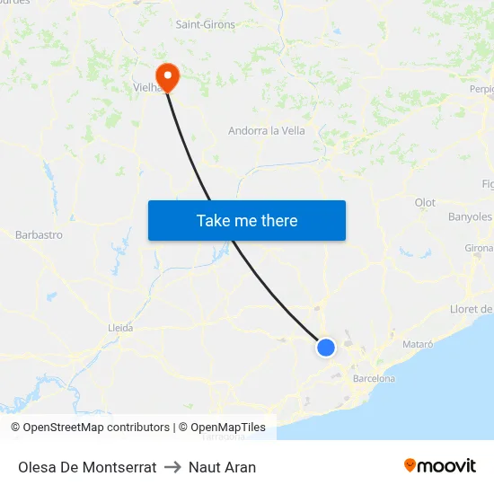 Olesa De Montserrat to Naut Aran map