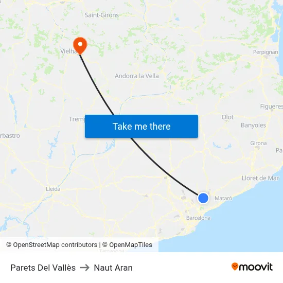 Parets Del Vallès to Naut Aran map