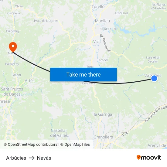 Arbúcies to Navàs map