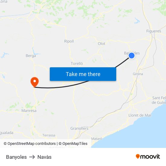 Banyoles to Navàs map