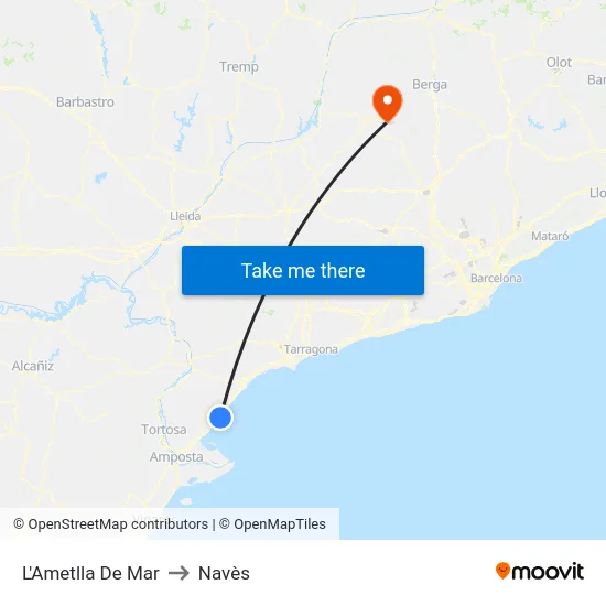 L'Ametlla De Mar to Navès map