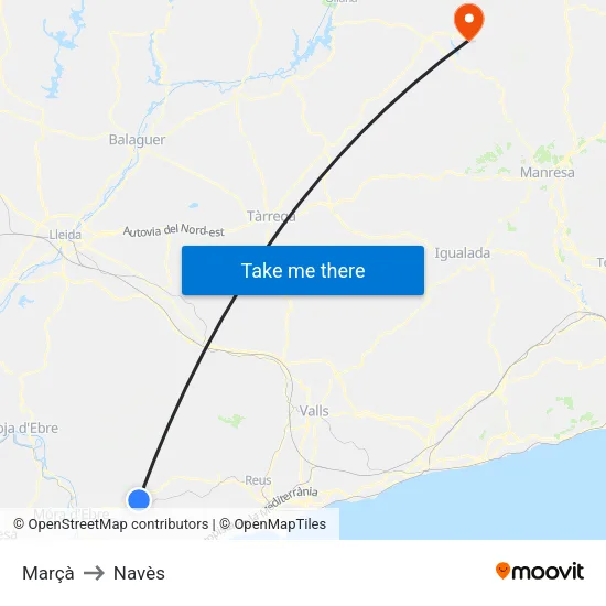 Marçà to Navès map