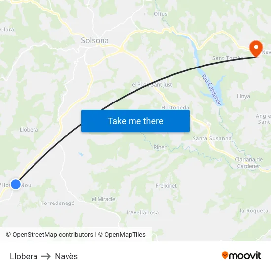 Llobera to Navès map