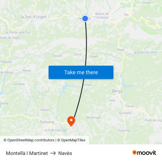 Montellà I Martinet to Navès map