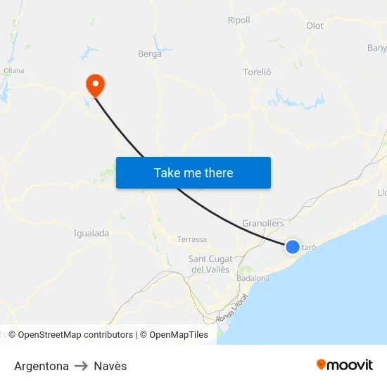 Argentona to Navès map