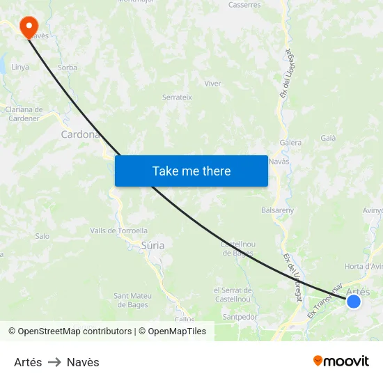 Artés to Navès map