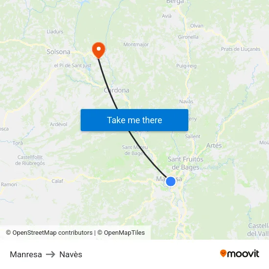 Manresa to Navès map