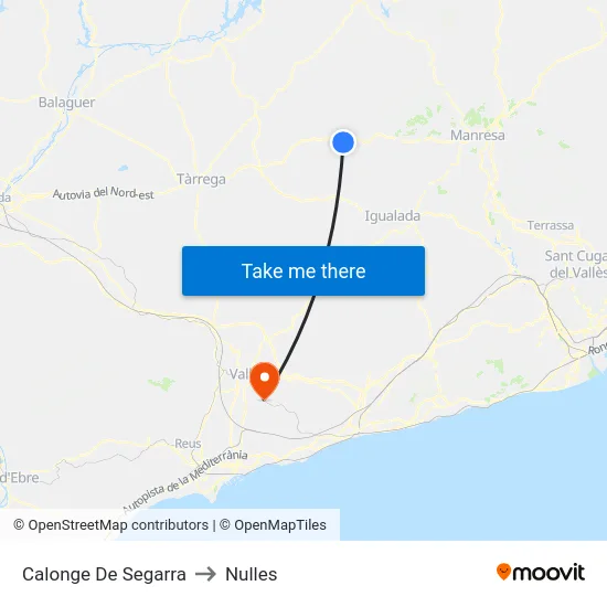 Calonge De Segarra to Nulles map