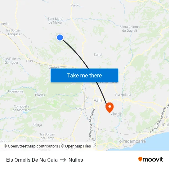 Els Omells De Na Gaia to Nulles map