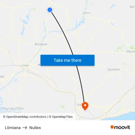 Llimiana to Nulles map