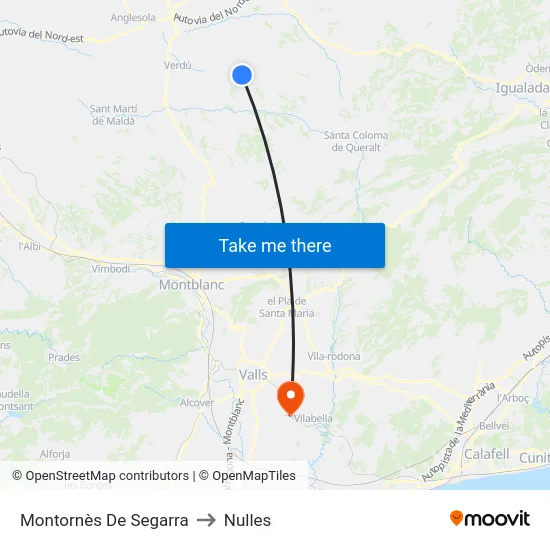 Montornès De Segarra to Nulles map