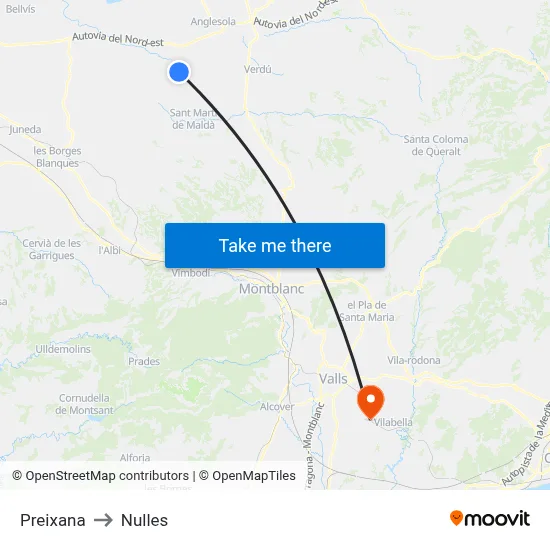 Preixana to Nulles map