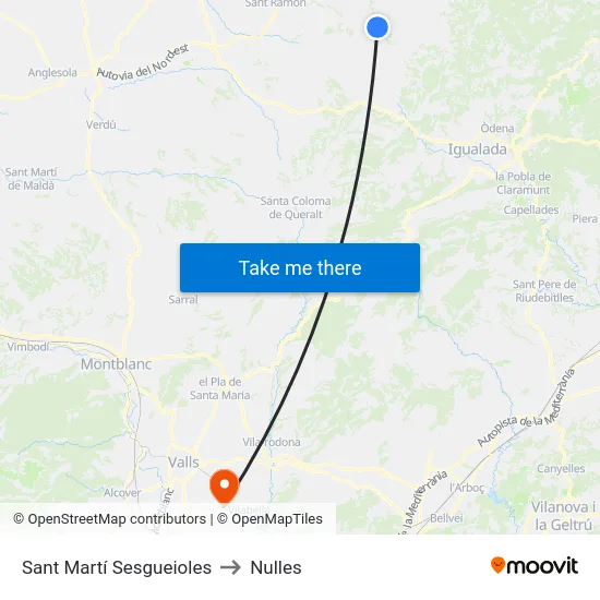 Sant Martí Sesgueioles to Nulles map