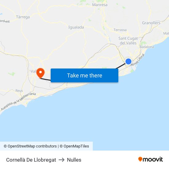 Cornellà De Llobregat to Nulles map