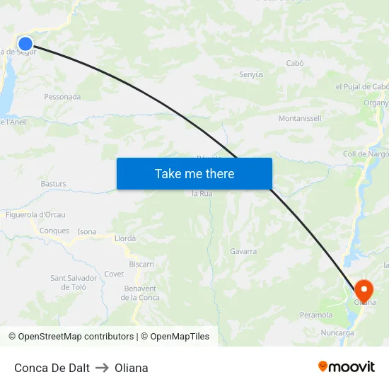 Conca De Dalt to Oliana map