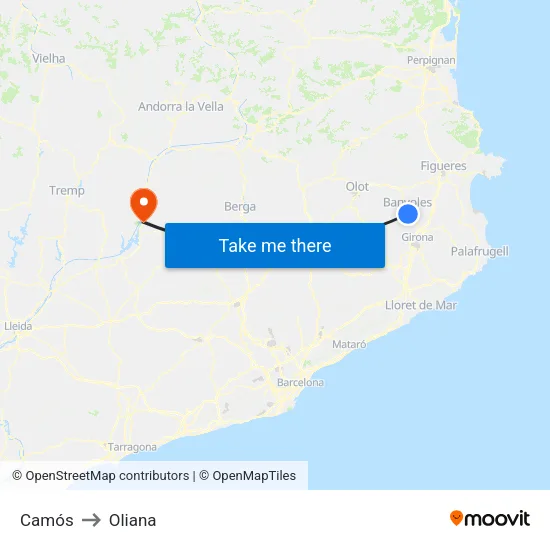 Camós to Oliana map