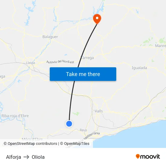 Alforja to Oliola map