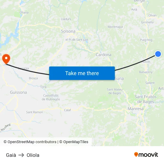 Gaià to Oliola map