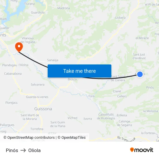 Pinós to Oliola map