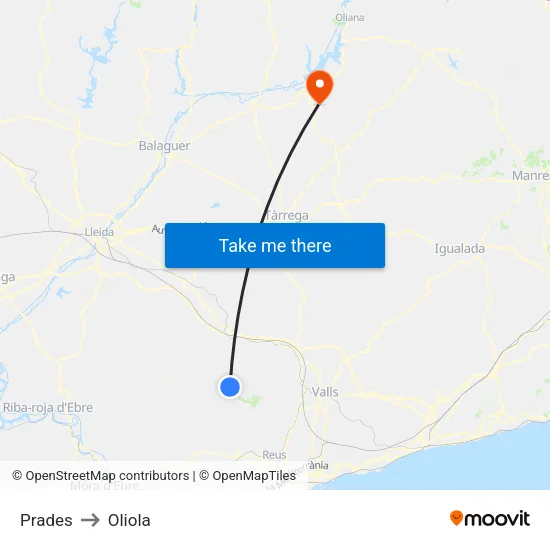 Prades to Oliola map