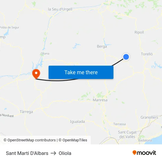 Sant Martí D'Albars to Oliola map
