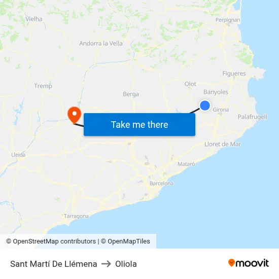 Sant Martí De Llémena to Oliola map