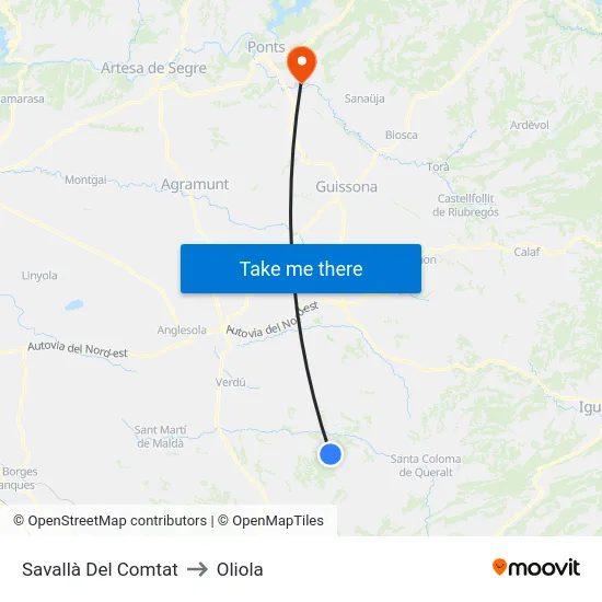 Savallà Del Comtat to Oliola map