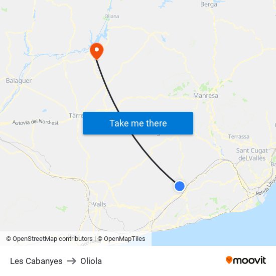 Les Cabanyes to Oliola map