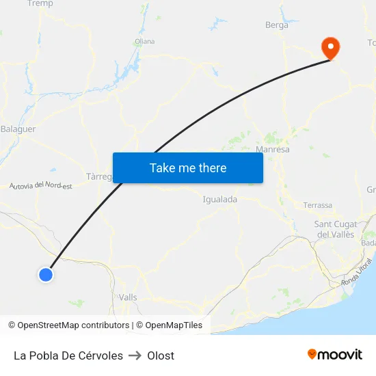 La Pobla De Cérvoles to Olost map