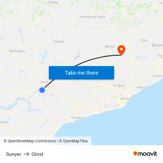 Sunyer to Olost map