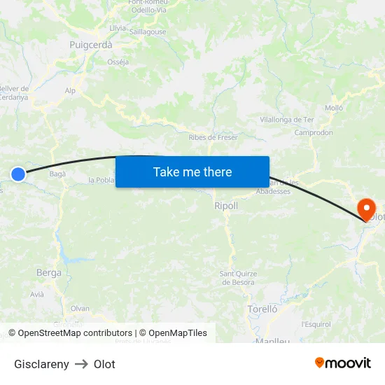 Gisclareny to Olot map