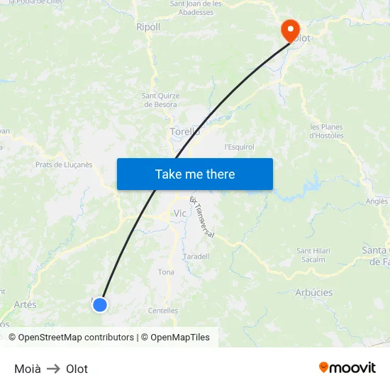 Moià to Olot map